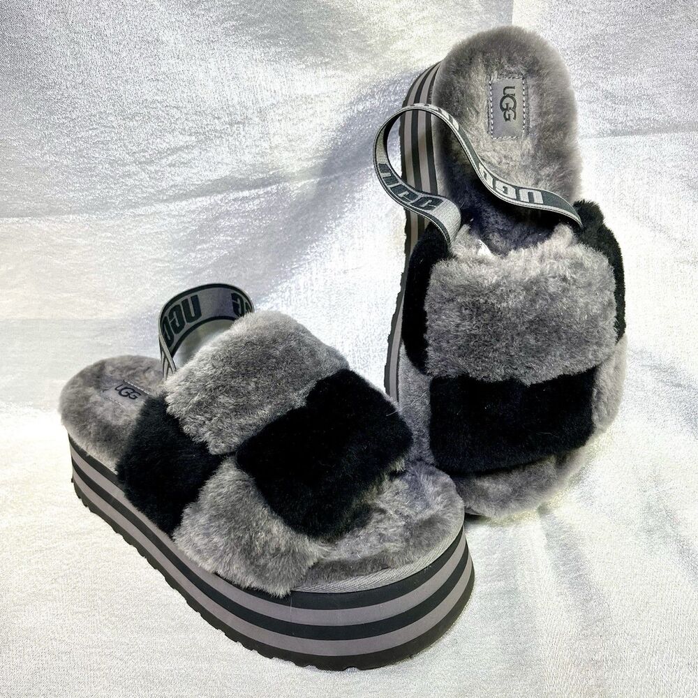 UGG DISCO CHECKER SLIDE WOMEN SANDAL BLACK US 7 /UK 5 /EU 38 *EXCELLENT*